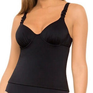 NWT Spanx Bra-llelujah Slimming Tankini Top Swim Bathing Suit Black Size 6 D/DD